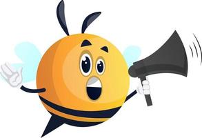 Bee with megaphone, illustration, vector on white background.