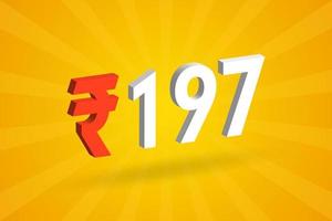 197 Rupee 3D symbol bold text vector image. 3D 197 Indian Rupee currency sign vector illustration