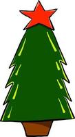 Christmas tree with star, illustration, vector on white background.