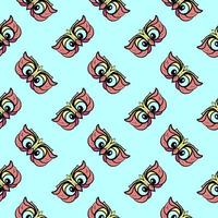 Owl eyes, seamless pattern on blue background. vector