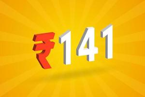 141 Rupee 3D symbol bold text vector image. 3D 141 Indian Rupee currency sign vector illustration