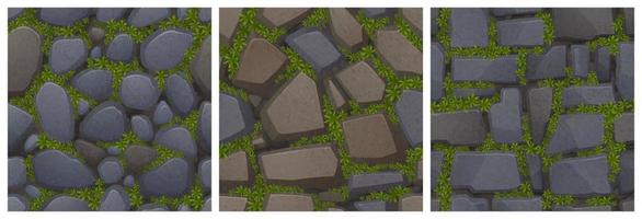 Textures of stone floor and wall with green moss vector