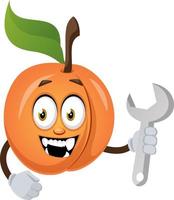 Apricot with wrench, illustration, vector on white background.