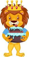 Lion with birthday cake, illustration, vector on white background.