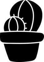 Two black cactuses in a pot, illustration, vector on white background.