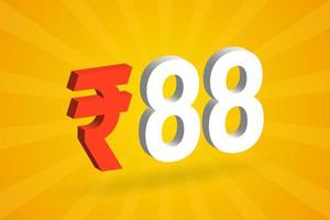 88 Rupee 3D symbol bold text vector image. 3D 88 Indian Rupee currency sign vector illustration