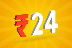 24 Rupee 3D symbol bold text vector image. 3D 24 Indian Rupee currency sign vector illustration