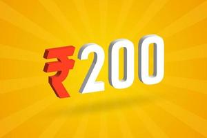 200 Rupee 3D symbol bold text vector image. 3D 200 Indian Rupee currency sign vector illustration