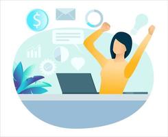 Illustration of a happy woman seeing successful business growth Suitable for landing page, flyers, Infographics, And Other Graphic Related Assets-vector vector