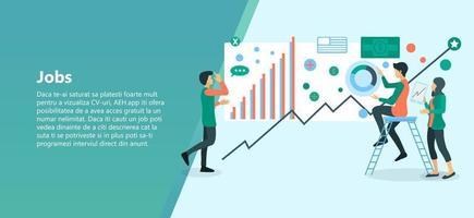 ilustración de un equipo de trabajadores que trabaja en el análisis de datos comerciales adecuados para la página de destino, folletos, infografías y otros activos gráficos relacionados con el vector