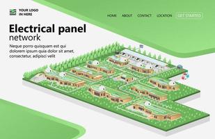 ilustración de un mapa urbano con red eléctrica y paneles solares adecuados para la página de destino, folletos, infografías y otros activos gráficos relacionados con el vector