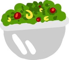 Gray bowl with salad, illustration, vector on white background.