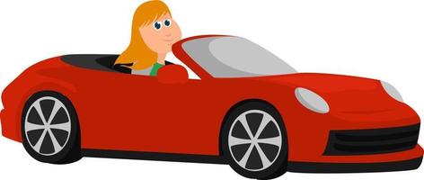 Girl in red car , illustration, vector on white background