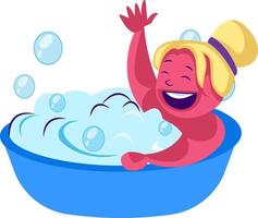 Pink blond lady having a bath vector illustration on a white background