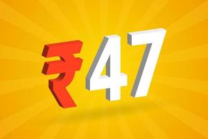 47 Rupee 3D symbol bold text vector image. 3D 47 Indian Rupee currency sign vector illustration