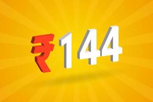 144 Rupee 3D symbol bold text vector image. 3D 144 Indian Rupee currency sign vector illustration