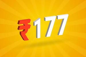 177 Rupee 3D symbol bold text vector image. 3D 177 Indian Rupee currency sign vector illustration