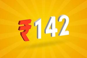 142 Rupee 3D symbol bold text vector image. 3D 142 Indian Rupee currency sign vector illustration