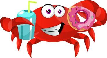 Crab with donut, illustration, vector on white background.