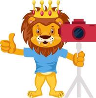 Lion with camera, illustration, vector on white background.