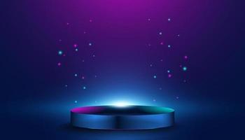 Abstract mock up base, stage, podium with beautiful lighting, futuristic for background, modern, circle, technology, black, pink and purple background, sparkly neon. vector