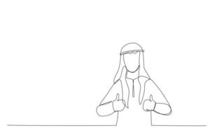 Drawing of arab businessman show thumb up expressing good job. One continuous line art style vector