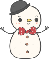 söt Lycklig leende jul vinter- snögubbe med scarf och hatt tecknad serie klotter hand teckning png