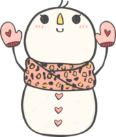 cute happy smile Christmas winter Snowman with scarf and hat cartoon doodle hand drawing png