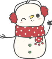 mignon sourire heureux noël hiver bonhomme de neige avec écharpe et chapeau dessin animé doodle dessin à la main png