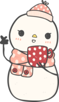 cute happy smile Christmas winter Snowman with scarf and hat cartoon doodle hand drawing png