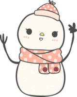 lindo sorriso feliz natal boneco de neve de inverno com cachecol e chapéu doodle desenho de mão png