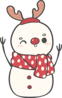 lindo sorriso feliz natal boneco de neve de inverno com cachecol e chapéu doodle desenho de mão png