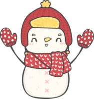 lindo sorriso feliz natal boneco de neve de inverno com cachecol e chapéu doodle desenho de mão png