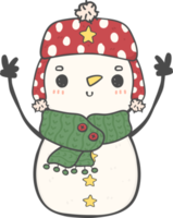 lindo sorriso feliz natal boneco de neve de inverno com cachecol e chapéu doodle desenho de mão png