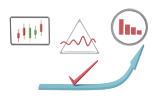 3d grafieken en diagram met analyse bedrijf financieel gegevens, online marketing, pijl, controleren geïsoleerd. bedrijf strategie concept, 3d geven illustratie png