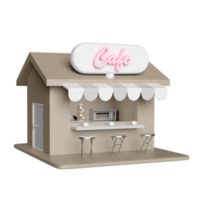 3D-Ladenschild, Café mit Stuhl, Elektroherd, Tassentrockner isoliert. online-shopping-konzept, 3d-illustration rendern png