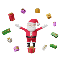 santa claus con caja de regalo aislada. sitio web, afiche o tarjetas de felicidad, concepto festivo de año nuevo, ilustración 3d o presentación 3d png