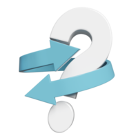 3d white question mark symbol with transfer arrows icon isolated. FAQ or frequently asked questions, minimal concept, 3d render illustration png