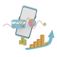 mobil telefon eller smartphone med diagram och Graf, analys företag finansiell data, uppkopplad marknadsföring, Plats isolerat. 3d illustration eller 3d framställa png