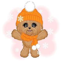 Cute Yorkshire Terrier dog in winter clothes Christmas vector illustration