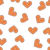 amor corazón, margaritas, olas de positividad retro 70s patrón sin fisuras. formas de corazón dispersas amarillas, naranjas y rojas sobre un fondo giratorio vector