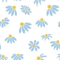 Groovy daisy retro seamless pattern. 70s vibe hippie ornament. Floral wallpaper. vector