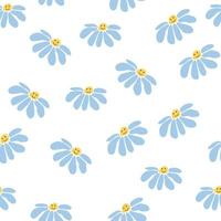 Groovy daisy retro seamless pattern. 70s vibe hippie ornament. Floral wallpaper. vector