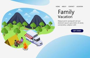 Illustration of family camp with bonfire and tent Suitable for landing page, flyers, Infographics, And Other Graphic Related Assets-vector vector