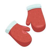 Christmas red mittens gloves with fur collar vector