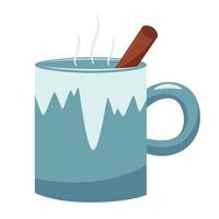 Hot cocoa with cinnamon in winter mug vector