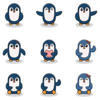 conjunto de ilustraciones vectoriales de dibujos animados de pingüinos. paquete de lindo juego de pingüinos. conjunto de animales. personajes aislados de dibujos animados y vectores. una colección de animales al estilo de los niños. vector