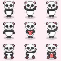 conjunto de ilustración vectorial de dibujos animados de panda. paquete de lindo juego de panda. conjunto de animales. personajes aislados de dibujos animados y vectores. una colección de animales al estilo de los niños. vector