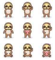 Vector illustration set of Sloth cartoon. Bundle of cute Sloth set. Set of animals. Cartoon and vector isolated characters. A collection of animals in the children's style.