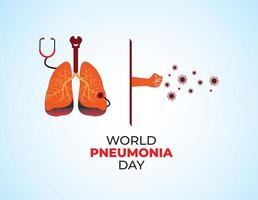 día mundial de la neumonía con coronavirus atacando los pulmones. ilustración, afiche o pancarta del día mundial de la neumonía. vector